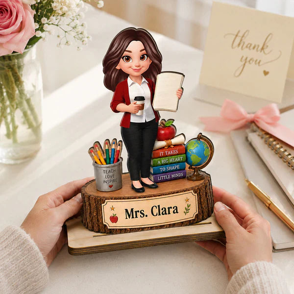 Personalized 2-Layer Wooden Plaque for Teacher, Cute Classroom Desk Decor, Unique Gift with Big Heart Quote