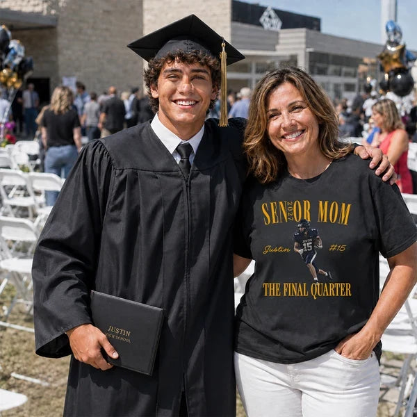 Senior Season Classic Tee, Personalized Running Football Player Keepsake, Creative Gift for Football Mom