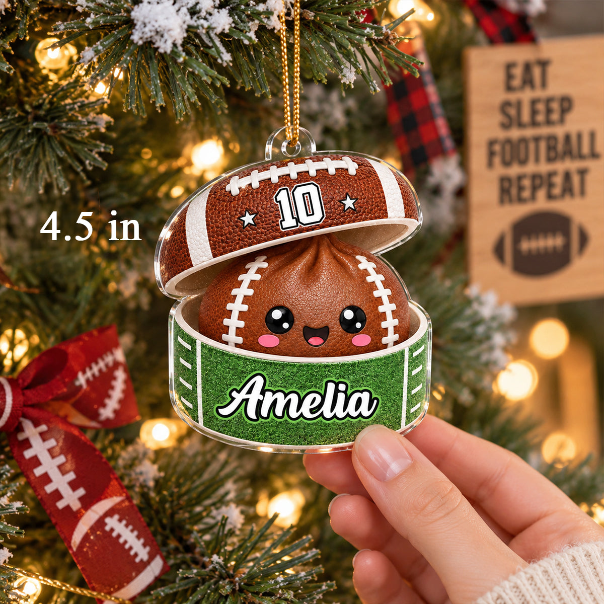 Personalized Acrylic Ornament, Cute Football Dumpling Popping Up on a Christmas Tree, Creative Gift for Kids