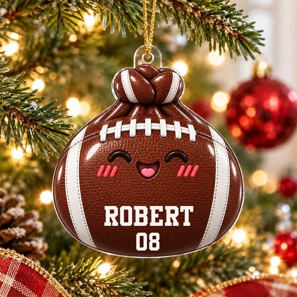 Personalized Dumpling Acrylic Ornament, Smiling Sports Balls on a Lit Christmas Tree, Unique Gift for Athletes