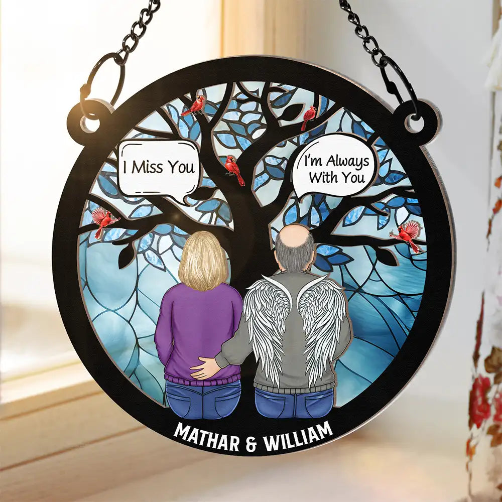 Gift For Couples,Old Couples,Gift For Husband,Gift For Wife,Gift For Boyfriend,Gift For Girlfriend,Parents,Gift For Mother,Gift For Father,Gift For Grandpa,Gift For Grandma,Gift For Daughter,Gift For Son,Gift For Bestie,Gift For Sisters,Gift For Brothers,Sad - I Miss You - Personalized Window Hanging Suncatcher Ornament