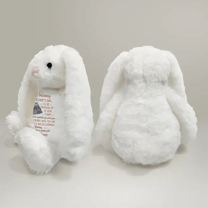 Personalized Plush Bunny with Custom Ultrasound Style Print, Mother's Day Nursery Keepsake, Unique Gift for Mom