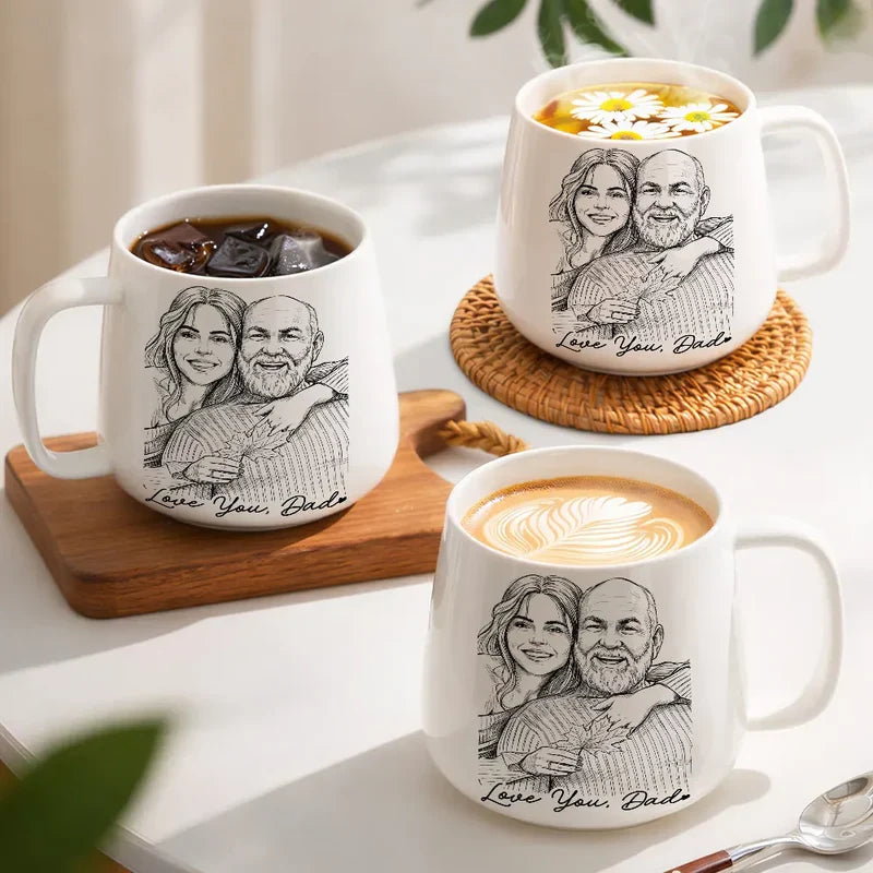 Tapered Ceramic Mug, Personalized Father and Child Keepsake for Coffee Moments, Creative Gift for Dad