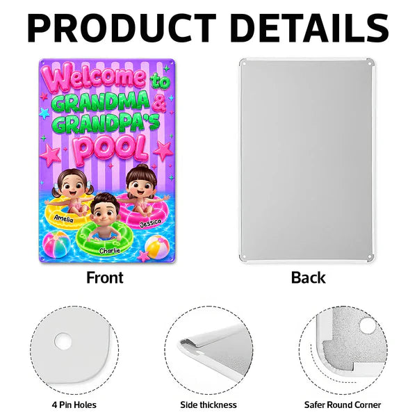 Personalized Rectangular Iron Sign, Neon Grandma & Grandpa Pool Decor, Unique Gift for Grandparents