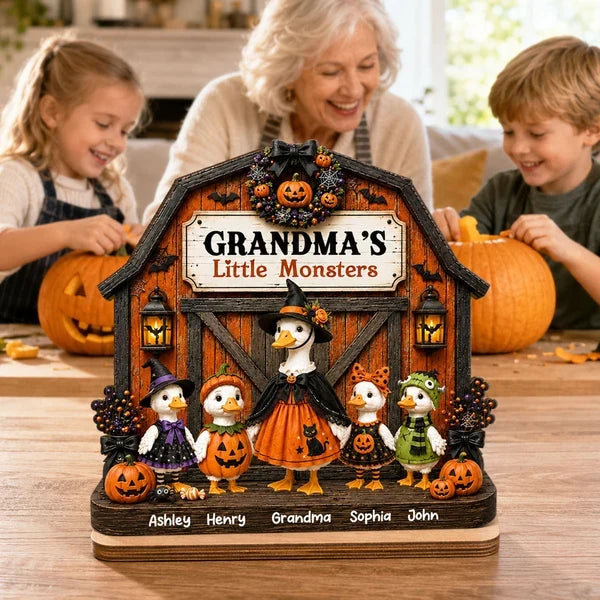 Grandma's Little Monsters Wooden Plaque, Personalized Duck Family Keepsake, Creative Gift for Grandma