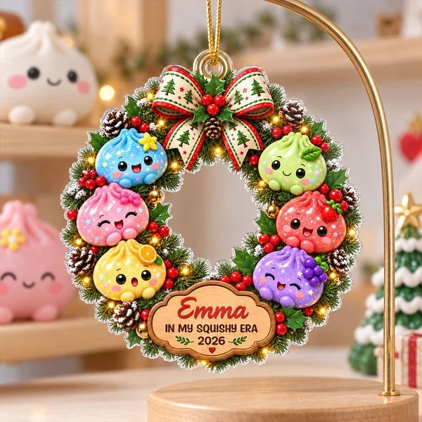 Acrylic Ornament with Colorful Dumpling Wreath, Personalized Christmas Keepsake, Creative Gift for Family