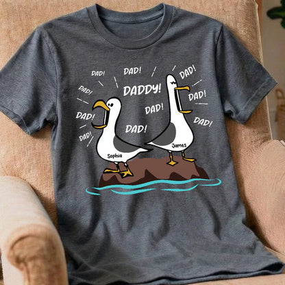 Classic Tee for Dad With Cartoon Seagulls and Daddy Text, Creative Father's Day Gift