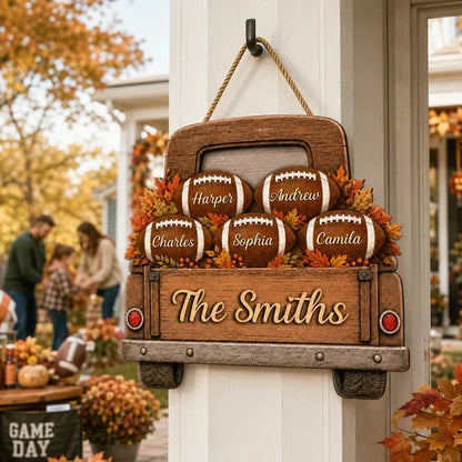 Family Football Wooden Sign, Custom Autumn Pickup Truck Decor, Heartfelt Creative Gift for Parents