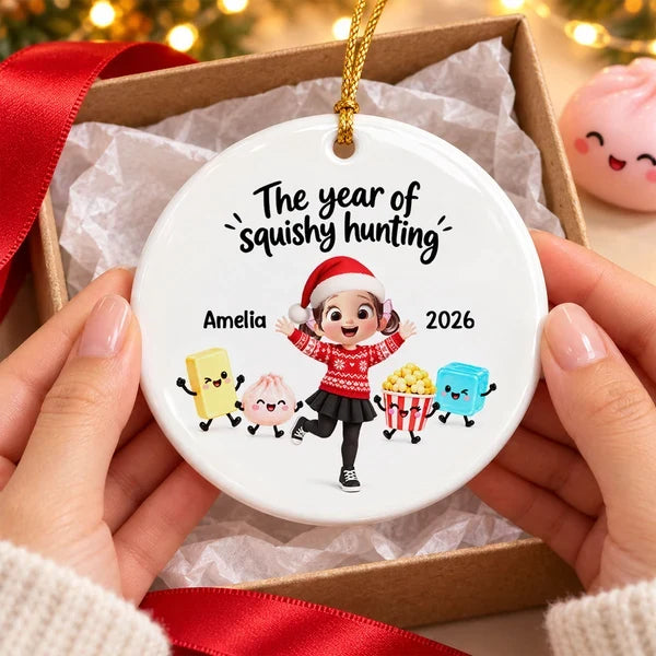 Personalized Ceramic Ornament, Cheering Girl with Cute Squishy Characters, Unique Christmas Gift for Kids