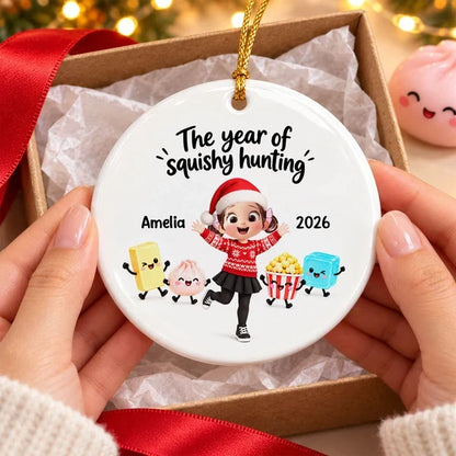 Personalized Ceramic Ornament, Cheering Girl with Cute Squishy Characters, Unique Christmas Gift for Kids