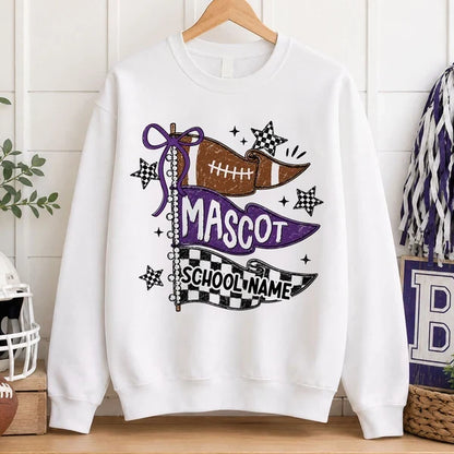 Custom Classic Tee with Red Football Pennants and Checkered Stars, Creative Game Day Gift for School Sports Fans