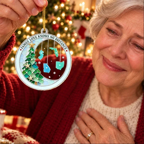 Personalized Acrylic Ornament with Family Map Charms and Christmas Tree, Unique Gift for Long-Distance Family