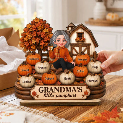 Personalized 2-Layer Wooden Plaque, Grandma's Little Pumpkins Fall Decor, Unique Gift for Grandma