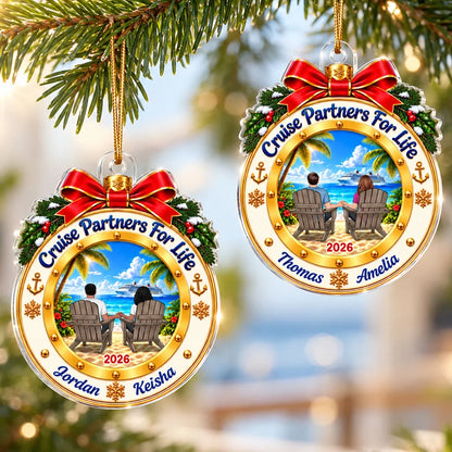 Personalized Acrylic Ornament, Cruise Couple Holding Hands on Sunny Beach, Unique Christmas Gift for Partners