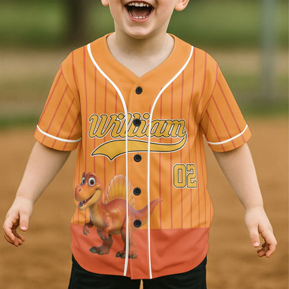 Personalized Kids Jersey Shirt With Cartoon Fire Truck, Red Pinstripe Style, Unique Creative Gift For Young Vehicle Fans