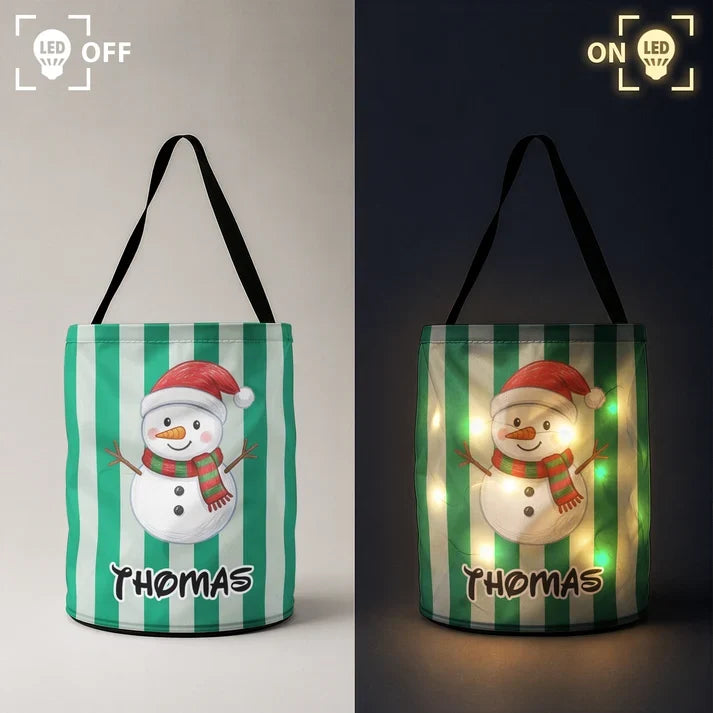 Personalized LED Light Up Fabric Basket, Cute Christmas Character Storage, Unique Gift for Kids
