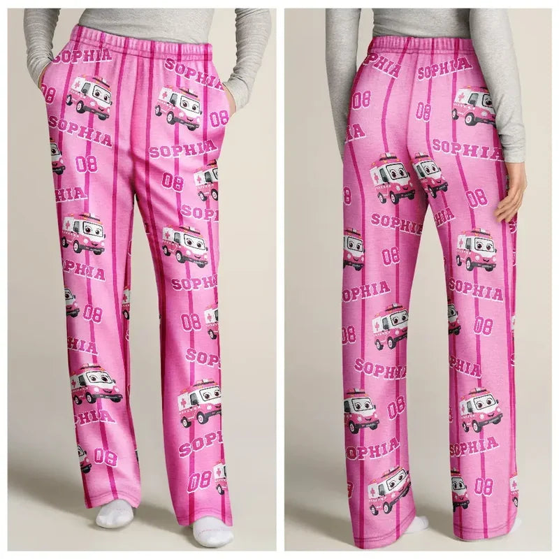 Personalized Kids Pajama Pants with Cartoon Fire Truck or Dinosaur Print, Unique At-Home Gift for Kids