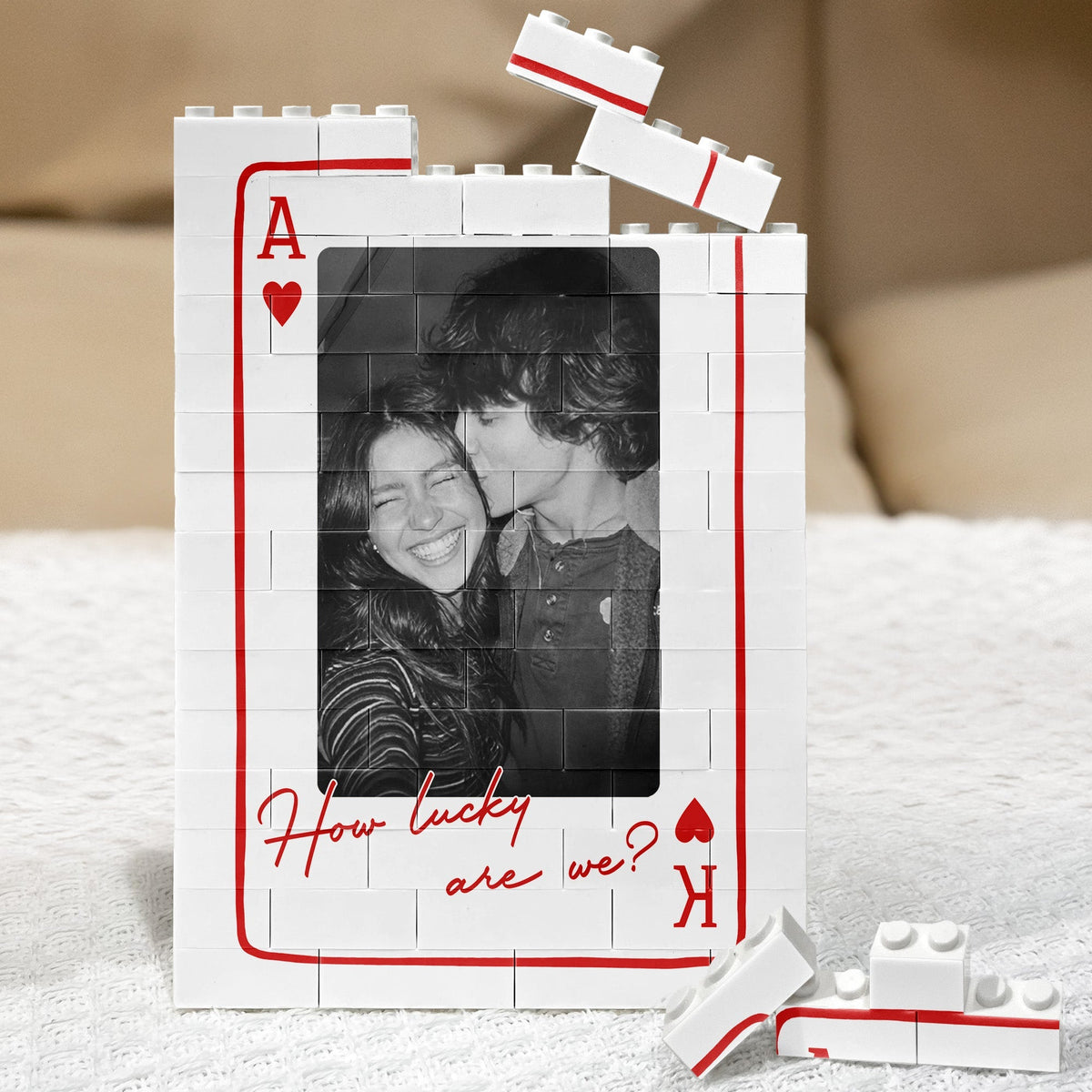 Couple Photo ABS Building Brick Puzzle in Playing Card Design, Personalized Keepsake for Boyfriend or Girlfriend, Sweet Gift