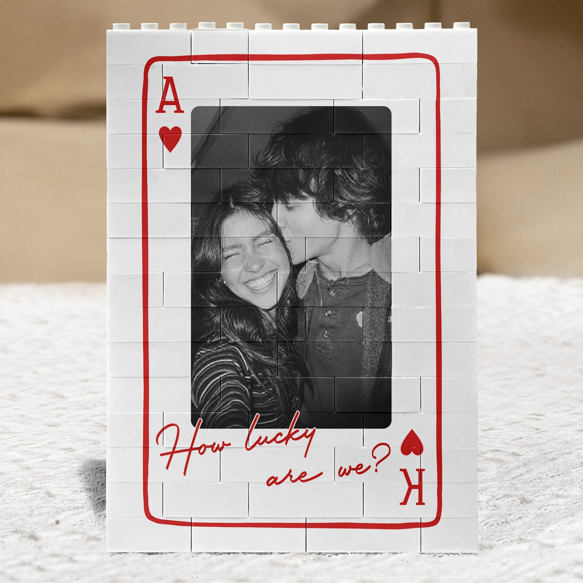 Couple Photo ABS Building Brick Puzzle in Playing Card Design, Personalized Keepsake for Boyfriend or Girlfriend, Sweet Gift