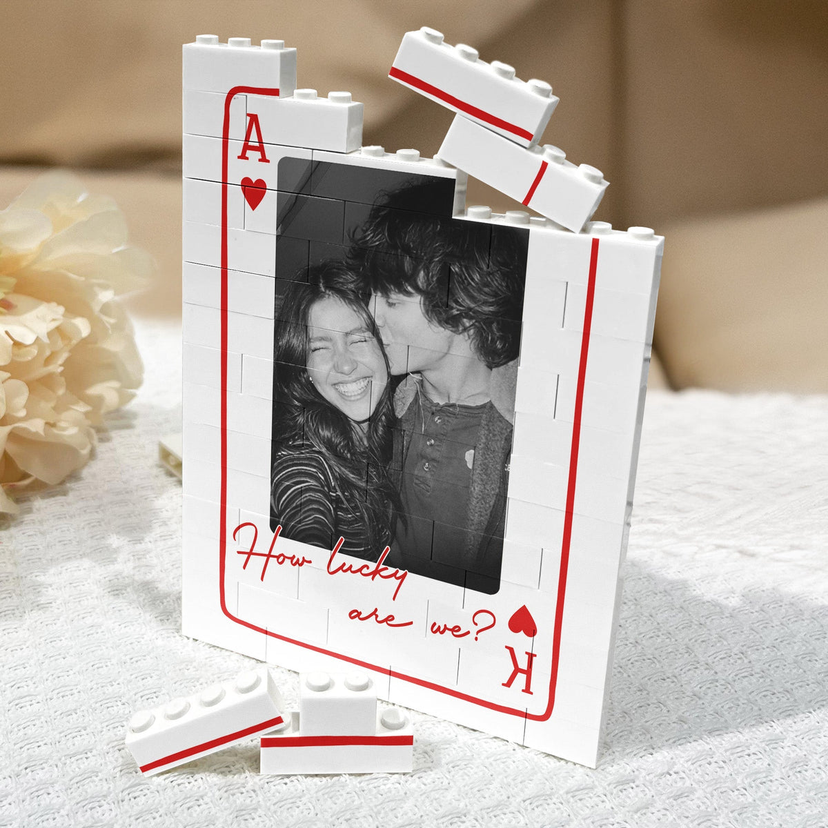 Couple Photo ABS Building Brick Puzzle in Playing Card Design, Personalized Keepsake for Boyfriend or Girlfriend, Sweet Gift