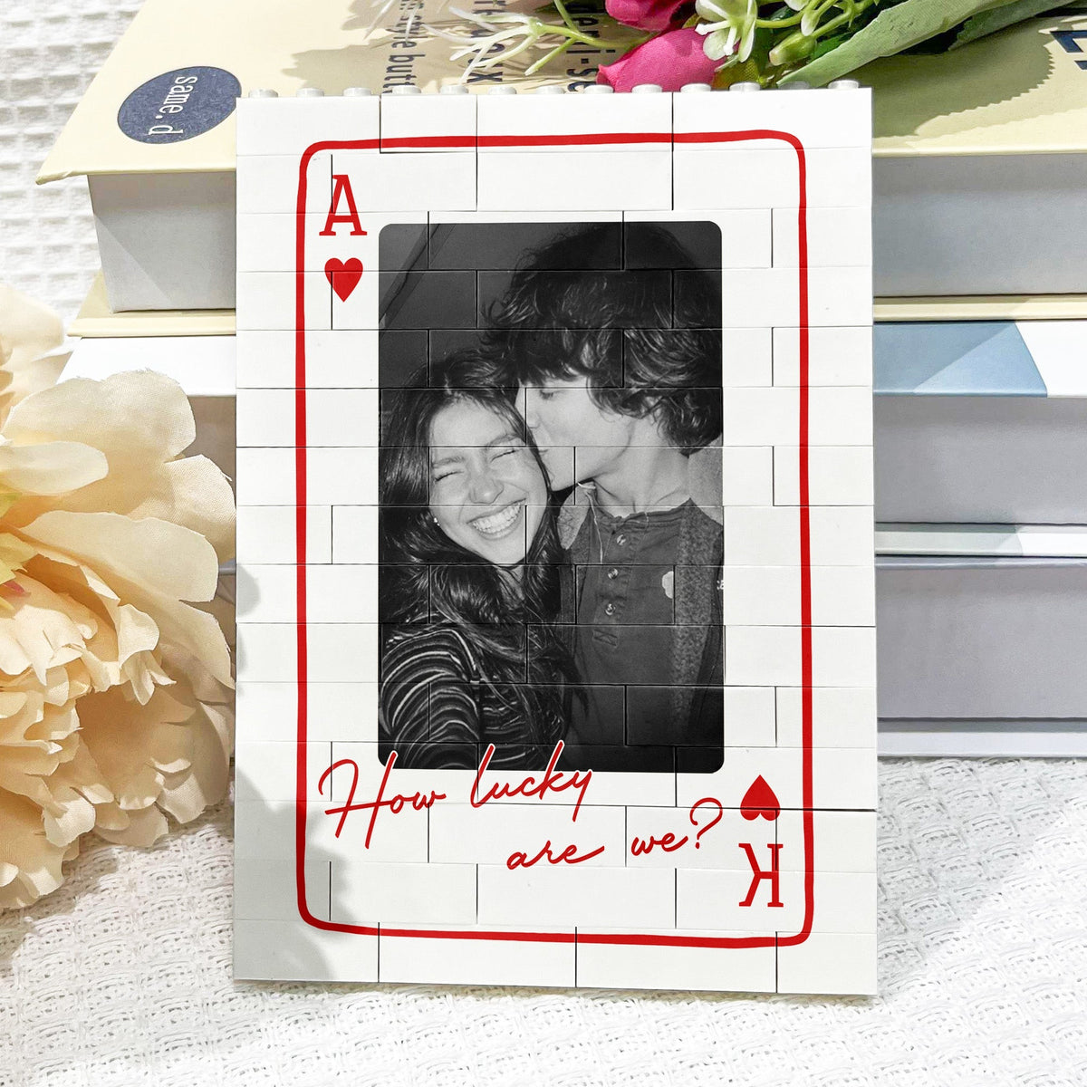 Couple Photo ABS Building Brick Puzzle in Playing Card Design, Personalized Keepsake for Boyfriend or Girlfriend, Sweet Gift
