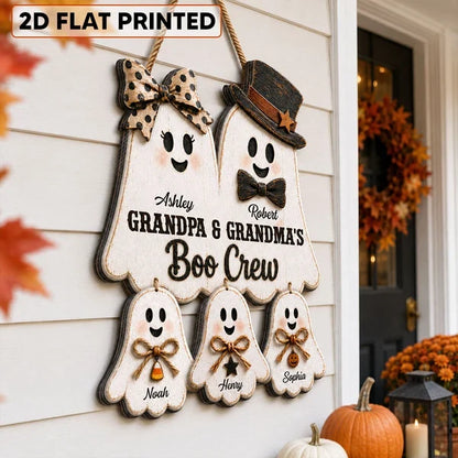 Personalized Wooden Sign with Cute Ghost Family, Rustic Halloween Door Decor, Unique Gift for Grandparents