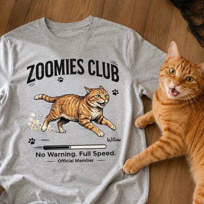 Personalized Classic Tee with Running Dog Illustration, Vintage Zoomies Club Design, Unique Gift for Dog Lovers