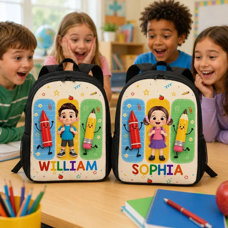 Personalized Kids School Backpack, Backpack-Wearing Cartoon Student, Unique Back to School Gift for Kids