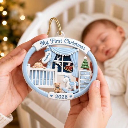 Personalized Acrylic Ornament, Baby's First Christmas Nursery Scene, Unique Gift for New Parents