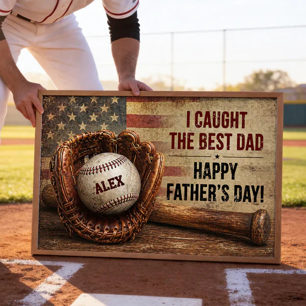 Vintage Baseball Glove Flag Poster, Personalized Wall Art, Unique Father's Day Gift for Dad