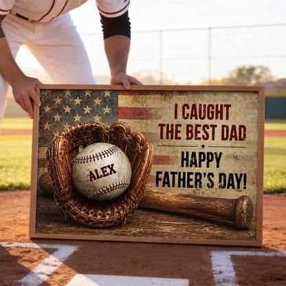 Vintage Baseball Glove Flag Poster, Personalized Wall Art, Unique Father's Day Gift for Dad