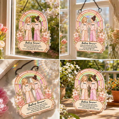 Personalized Acrylic Suncatcher Ornament, Pinky Promise Friends at Sunlit Window, Unique Gift