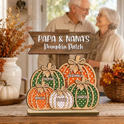 Personalized 2-Layer Wooden Plaque, Papa & Nana's Polka Dot Pumpkin Patch, Unique Fall Gift for Grandparents