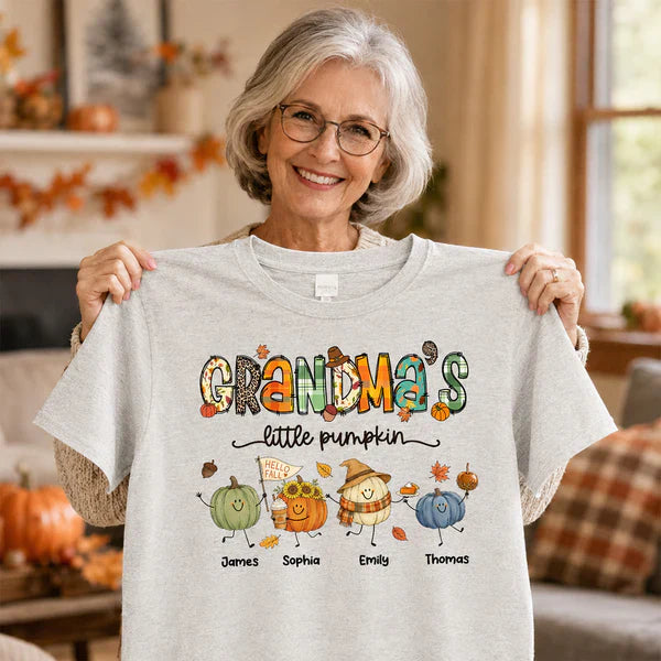 Personalized Classic Tee, Grandma's Little Pumpkin Fall Doodle Shirt, Unique Gift for Grandma