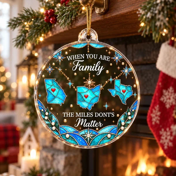 Personalized Acrylic Ornament with Connected State Maps, Unique Christmas Gift for Long-Distance Family