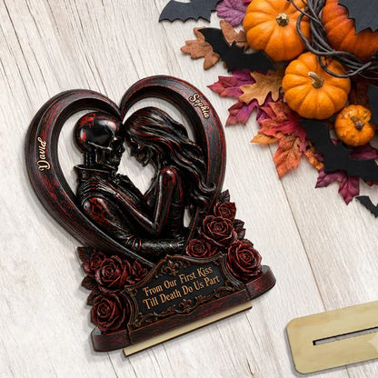 Personalized 2-Layer Wooden Plaque with Gothic Heart & Roses, From Our First Kiss Creative Gift for Couple