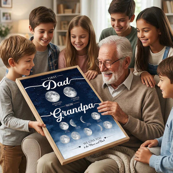 Personalized Moon Phase Poster, First Dad Now Grandpa Starry Wall Art, Unique Gift for Dad & Grandpa