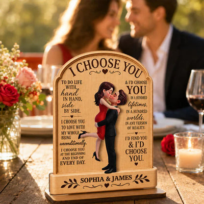 Personalized 2-Layer Wooden Plaque, Hugging Couple I Choose You Design, Unique Anniversary Gift
