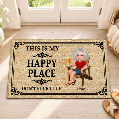 Happy Place Doormat, Personalized Couple Entryway Decor, Unique Creative Gift For Home
