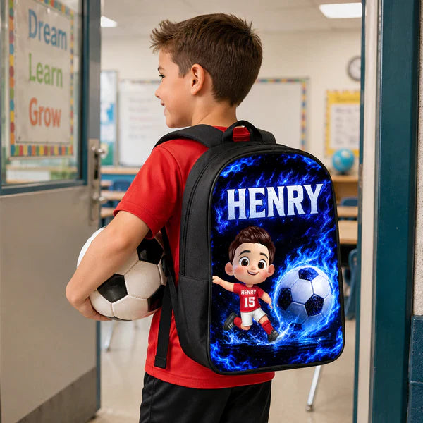 Personalized Kids School Backpack, Soccer Cartoon Design, Unique Back to School Gift for Son or Daughter