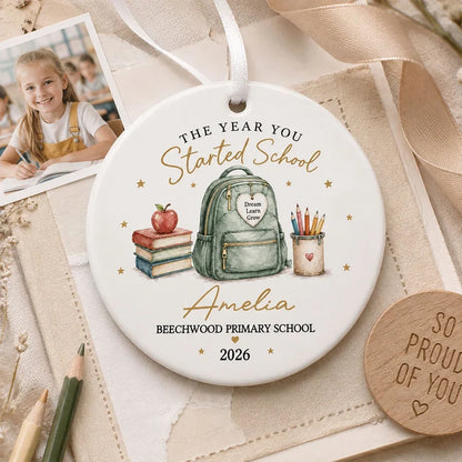 Personalized Ceramic Ornament, Watercolor First Day of School Keepsake, Unique Gift for Students