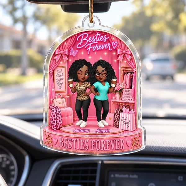 Personalized Besties Forever Acrylic Ornament, Linked Friends in a Pink Boutique, Creative Friendship Gift