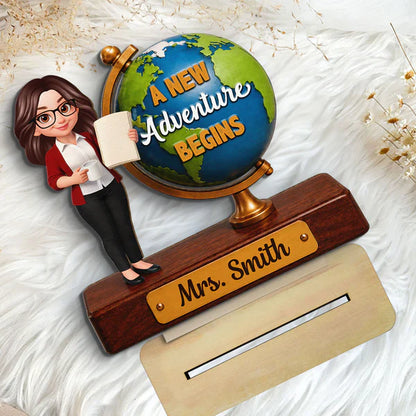 Personalized 2-Layer Wooden Plaque for Teacher, Globe New Adventure Begins Unique Back to School Gift