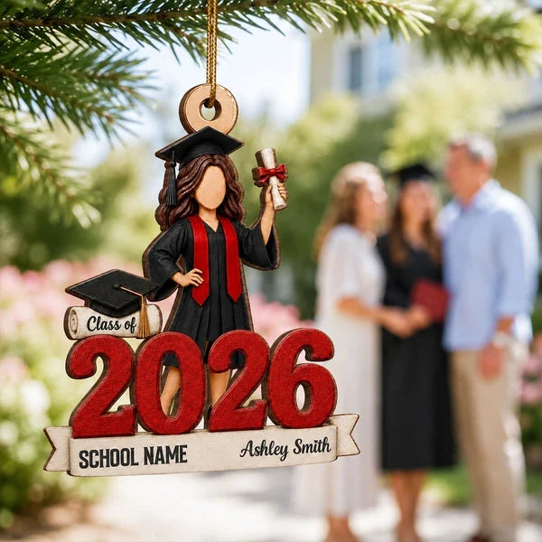 Personalized Wooden Ornament, Graduate Holding Diploma in Cap and Gown, Creative Keepsake Gift for Her