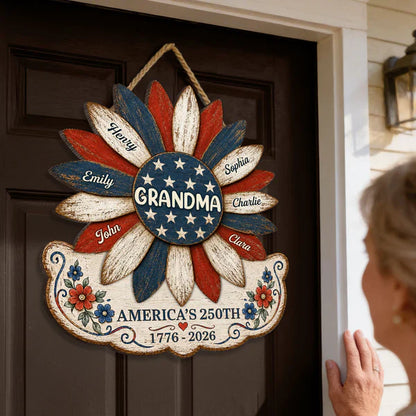 Personalized Patriotic Grandma Wooden Sign, Sunflower Family Decor, Unique Gift for Grandma