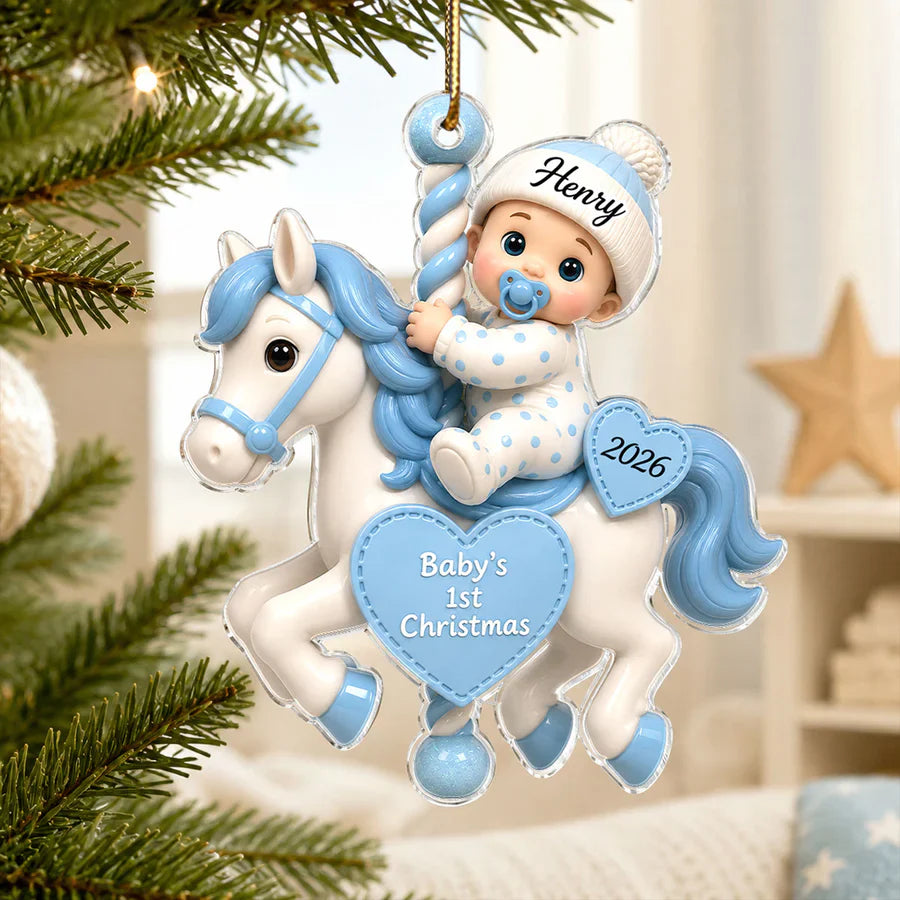 Personalized Acrylic Ornament, Baby's First Christmas Carousel, Unique Gift for New Parents