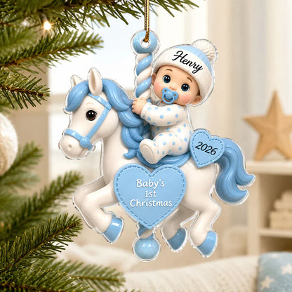Personalized Acrylic Ornament, Baby's First Christmas Carousel, Unique Gift for New Parents