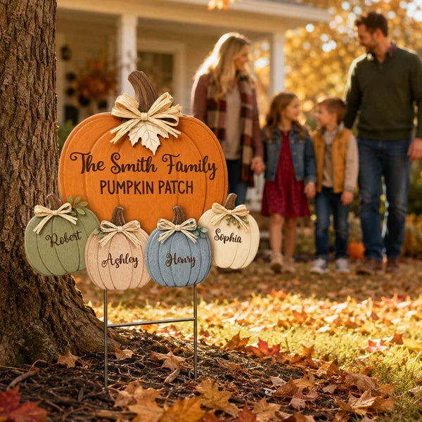 Personalized Shaped Yard Sign, Rustic Family Pumpkin Patch Decor, Unique Fall Gift for Family
