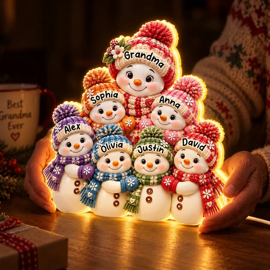 Personalized Acrylic Light Box, Grandma Snowman Hugging Grandkids, Unique Christmas Gift for Grandma