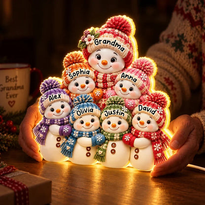 Personalized Acrylic Light Box, Grandma Snowman Hugging Grandkids, Unique Christmas Gift for Grandma